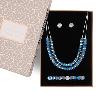 Tonal blue bead and pave ball jewellery set